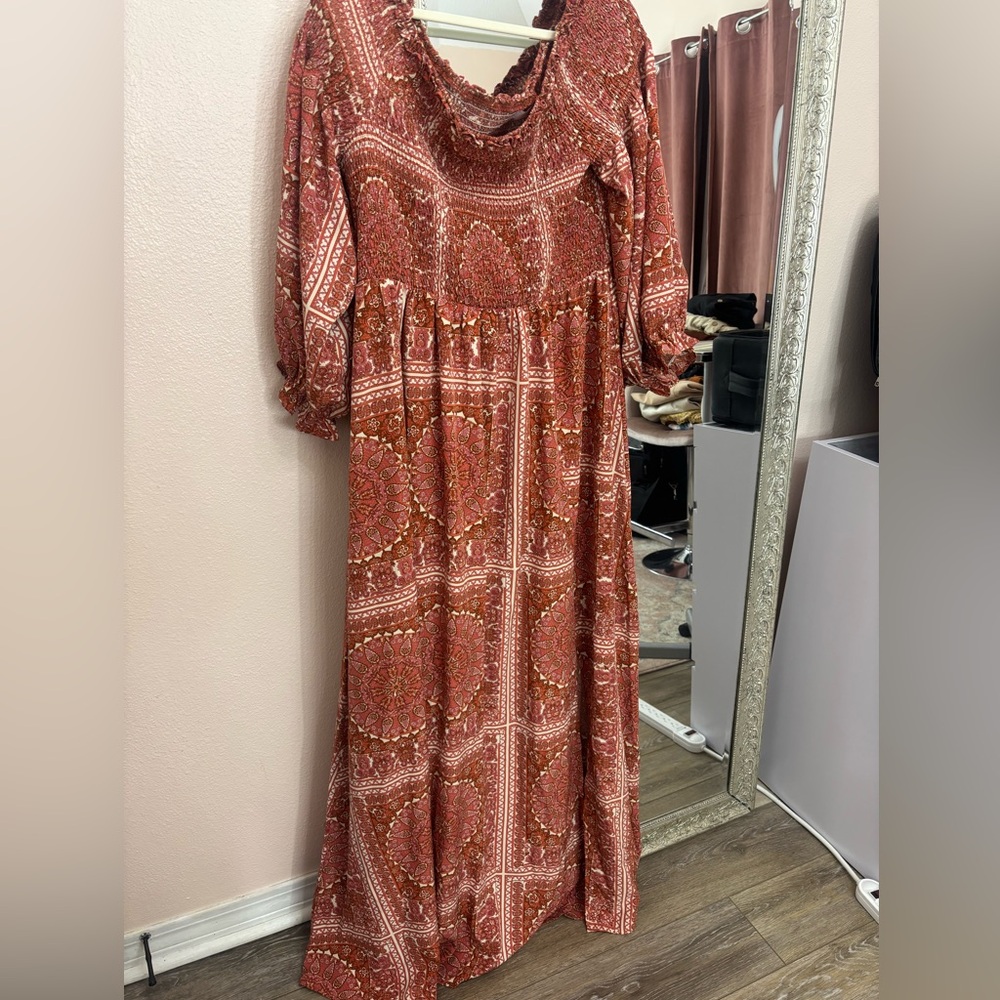 Pink Lily Terracotta Long Sleeve Maxi Dress